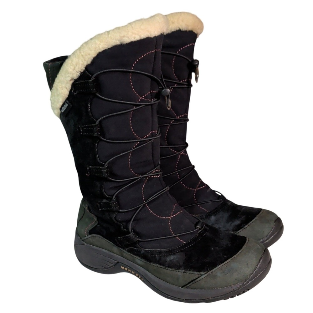 Merrell Encore Apex Boots Womens Size 7.5 Black Side Zip Lace Up Snow Winter